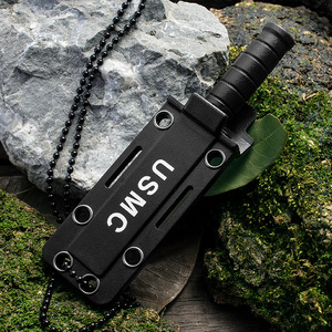 Mini couteau de cou à lame fixe en acier inoxydable, couteau de survie <span class=keywords><strong>EDC</strong></span> pour le camping avec étui, chaîne de survie pour une utilisation multi-outils en extérieur - Product Image 1