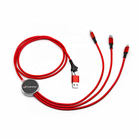 Câble de charge porte-clés LED 5-en-1 lumineux en alliage d'aluminium avec cordon tressé en nylon – Cadeau d'affaires pour smartphones et tablettes