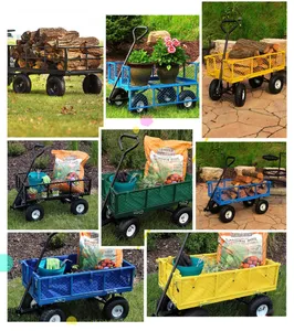 Metal Wagon With Removable Sides Heavy Duty Garden Tool Trolley Cart 2 In 1 Wheelbarrow Tool Cart