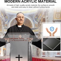 Support de podium transparent avec chaire d'église en acrylique à roues avec lumières LED et roues pupitre transparent pour la parole