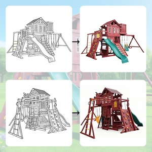 Équipement de terrain de jeu extérieur pour enfants, balançoire en bois adaptée aux enfants avec structure d'escalade, ensemble de terrain de jeu - Product Image 4