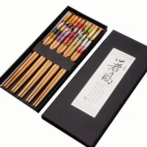 Wholesale bulk cheap prices japanese korean style printed reusable bamboo wood sushi chopsticks