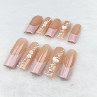 Nouveauté Gros Long Carré Rose French Edge Doux Faux Ongles à Vendre