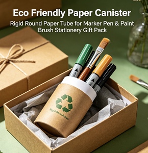 Boîte en papier écologique, tube en papier rigide rond pour stylo marqueur, pinceau, papeterie, coffret cadeau - Product Image 4