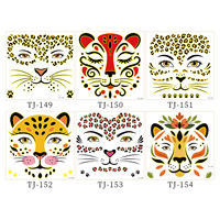 Autocollants de tatouage temporaire visage d'animaux (léopard, tigre) – Autocollants corporels imperméables pour carnaval, Halloween, soirées rave, cosplay