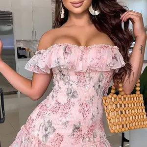 Robe de soirée Sexy avec LOGO ODM pour femmes, tenue de fête d'anniversaire, dos nu, plissée, imprimée, décontractée, Sexy et élégante, nouvelle collection - Product Image 1