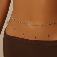 Bikini chaîne de taille bijoux pour femmes corde torsadée zircon goutte d'eau chaîne de ventre double couche chaîne de taille plaqué or 18 carats