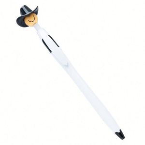 Custom Logo 1.0Mm Plastic Press Novelty Cartoon Cowboy Head Top <b>White</b> Ballpoint <b>Pen</b> - Product Image 2