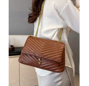 Sacs à bandoulière de luxe REP pour femmes, en cuir véritable marron de haute qualité avec logo, style 5000, fermeture à rabat et décoration lettres - Product Image 5