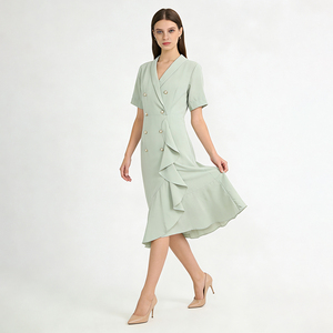 <span class=keywords><strong>Abito</strong></span> Midi <span class=keywords><strong>Verde</strong></span> Menta Doppiopetto da Donna |   <span class=keywords><strong>Abito</strong></span> da ufficio casual con volant e maniche corte (tessuto/colore personalizzabile) - Product Image 3