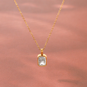 High Polished <b>Long</b> Lasting Color Gold Plated Stainless Steel <b>Necklace</b> Inlaid Zircon Pendant for Women - Product Image 4
