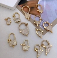 Fermoirs de forme ovale en forme de cœur en zircone cubique entièrement pavés mousqueton à emboîtement plaqué or fermoirs de bijoux uniques en gros