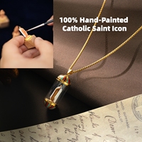 Pendentif Bouteille Miniature 3D OEM Sainte Thérèse de Lisieux, Collier Fleur Personnalisé en Acier Inoxydable 316L Doré pour la Première Communion Catholique