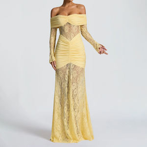 ZYHT 73491 <span class=keywords><strong>Couture</strong></span> hors épaule dentelle pure Sexy à manches longues moulante sirène robe Chic élégante soirée longue robe de Cocktail - Product Image 5