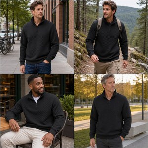 <span class=keywords><strong>Sudadera</strong></span> de punto gofrado con cremallera de un cuarto para <span class=keywords><strong>hombre</strong></span>, cálida para invierno, manga larga, corte regular, bordada, informal, con logo personalizado - Product Image 6