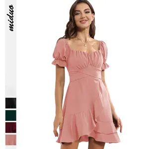 Sexy Schärpen geraffte träger lose hübsche Linie Mini für Damenmode Frauen Sommer elegante T-Shirt Kleid