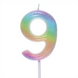 Bougie décorative en cire de 9 cm de haut, numéro 9 arc-en-ciel, pour gâteau d'anniversaire, fêtes, Pâques, Nouvel An, célébrations, boîtes, bars, modèle Peiyong - Product Image 1