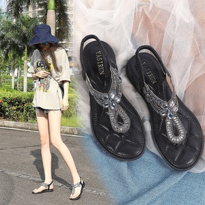 Sandalias de <span class=keywords><strong>Mujer</strong></span> Estilo Bohemio con Flores y Pedrería, Verano 2026, Ligeras y Duraderas, Parte Superior de PU, Tacón de Cuña, Cierre con Banda Elástica, TPR - Product Image 4