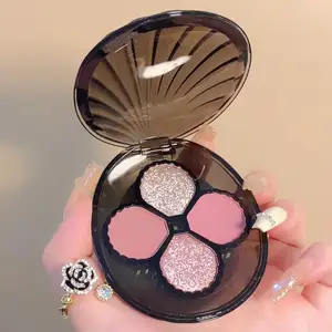 Forma de concha Proporcionar etiqueta Venta al por mayor Lujo Único Maquillaje de ojos 4 colores Buena calidad Maquillaje de sombra de ojos de larga duración