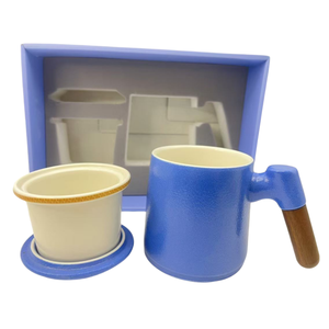 ชุดถ้วยชาเซรามิกพร้อมฝาปิดและที่กรองชา ด้ามไม้ ขายส่งจากโรงงาน - Product Image 2