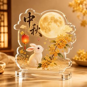 Jingqi Artesanías, Figura Decorativa Acrílica para el Festival del Medio Otoño, Conejo de Jade Hecho a Medida, Decoración de Escritorio, Regalo Cultural de Estilo Chino - Product Image 1