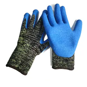 Fire Resistant Glove Aramid Knitted Wrinkle Latex Coated Anti Cut Gloves