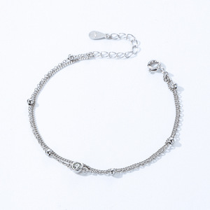 Pulsera de doble cadena con cuentas finas de plata de ley S925 para mujer - Joyería moderna para el día a día, versión de cobre personalizable - Product Image 3