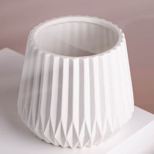 Macetas de estilo nórdico para Plantas, Macetas de dolomita con grabado de flores blancas, maceta de bonsái de cerámica blanca - Product Image 2