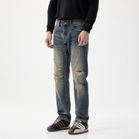 Jean droit déchiré professionnel pour homme, style streetwear hip-hop, délavé à l'acide, en denim de haute qualité