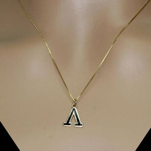 Colgante de alfabeto <span class=keywords><strong>griego</strong></span> Lambda Pvd oro relleno esmalte negro 19mm alto collar de alfabeto <span class=keywords><strong>griego</strong></span> - Product Image 4