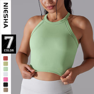 JAC22 <span class=keywords><strong>B023</strong></span> da donna senza cuciture doppio strato reggiseno sportivo traspirante tinta unita gilet a coste - Product Image 5