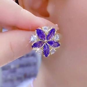 Fashion Trend Unique Design Elegant Exquisite Flower Zircon <b>Stud</b> <b>Earrings</b> for Women High-end Jewelry Purple Petal <b>Earrings</b> - Product Image 3