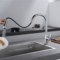 Robinet de cuisine moderne à col de cygne avec douchette extractible et mitigeur monocommande à bouton-poussoir pour l'approvisionnement des restaurants