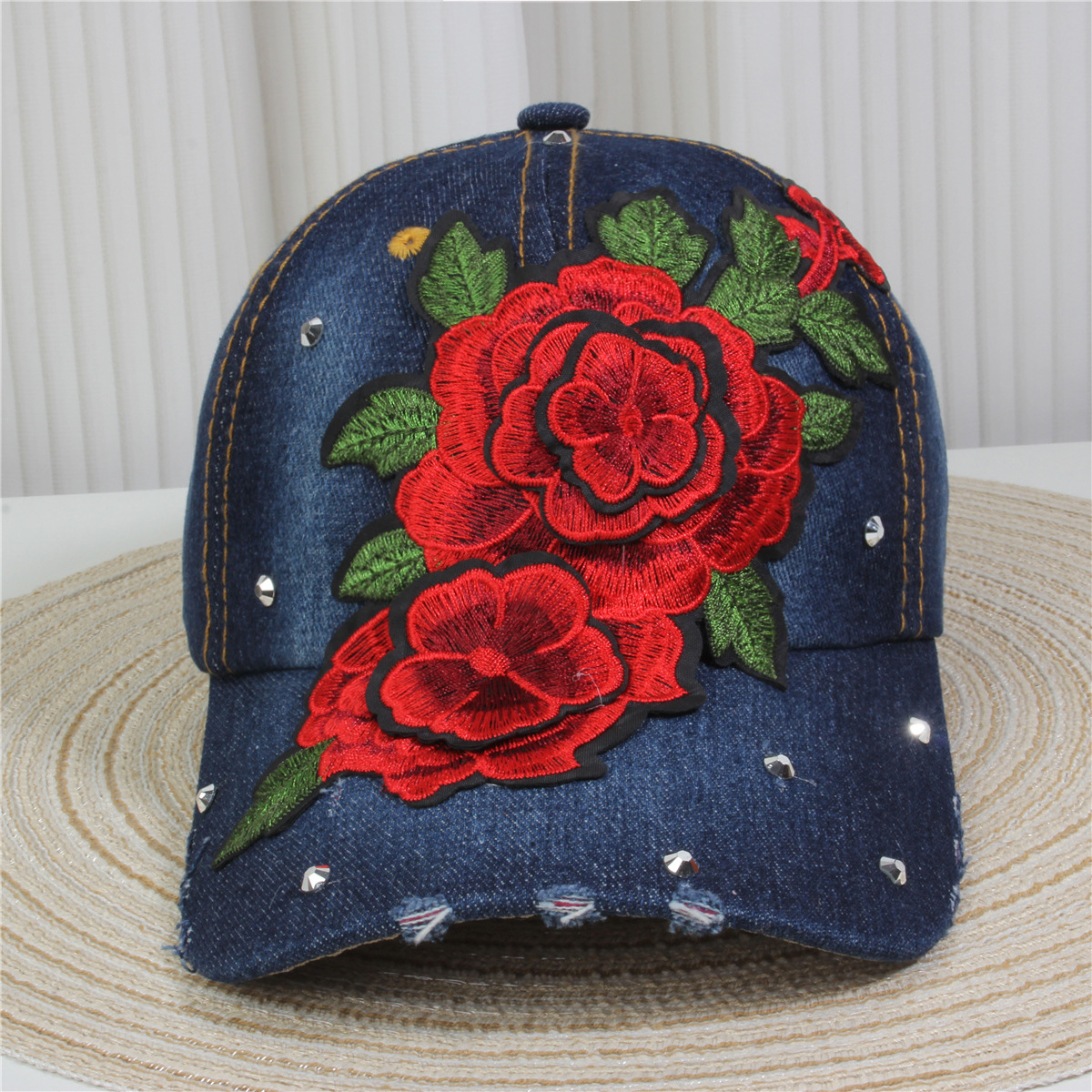 Bling Rose ? Cap ? Wholesale Red Rose Hats for Women - Bling Rhinestone Caps main image 3