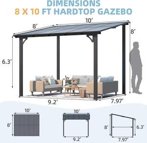 10' X 8' Modern Steel Frame <strong>Gazebo</strong> for Patio Backyard <strong>Small</strong> Wall-Mounted Lean-to Pergola Roof Screen Included <strong>Garden</strong> Decorations - Product Image 2