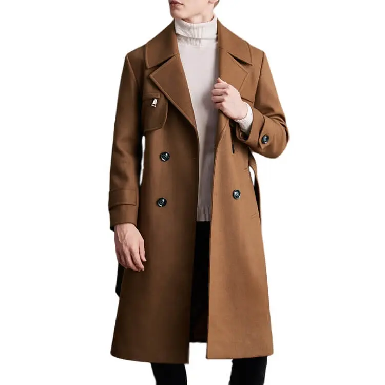 High quality loose fit mens full length coat long winter wool men overcoat