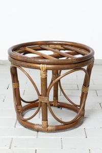 Table d'appoint ronde vintage en rotin, tabouret en rotin, table d'appoint, support pour plantes - Product Image 2