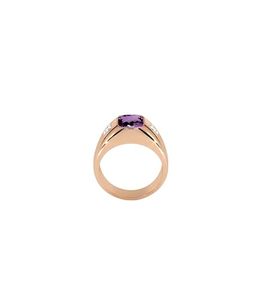 Anillo de Plata de Ley 925 con Baño de Oro de 14K, Estilo Art Deco Clásico Vintage, con Amatista Morada, Geométrico, para Bodas, Venta al Por Mayor - Product Image 3
