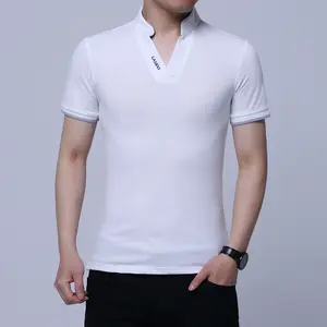 M-5XL yeni erkek kısa kollu tişört kore baskı Trendy yaz erkek ayakta boyun gömlek
