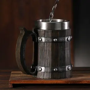 Taza vikinga vintage, tazas de cerveza hechas a mano de pirata medieval, taza de acero inoxidable para acampar y cenar