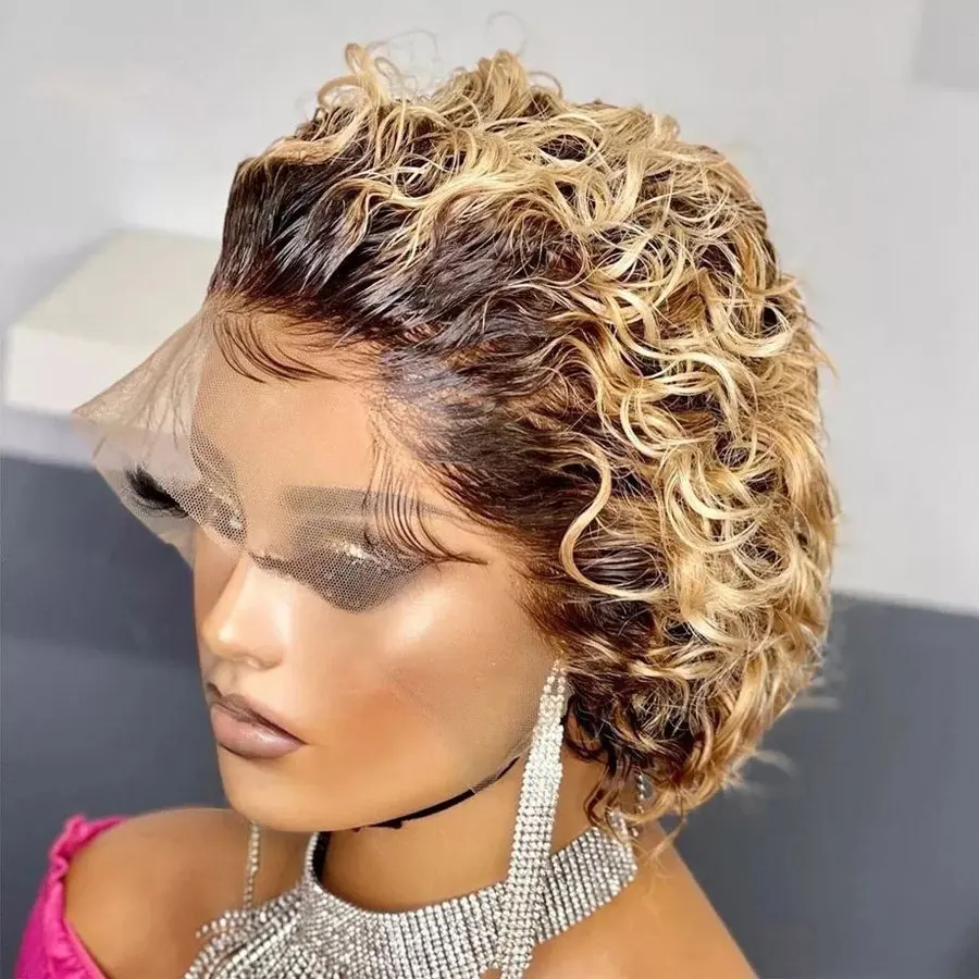 Lace Front Pixie Curls Wig Pre Plucked With Baby Hair,Brazilian Short Pixie Wig,Glueless Lace Frontal Pixie Cut Human Hair Wigs