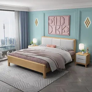 Nordic bedroom soft package double king's bed simple hotel furniture solid durable single solid wood bed