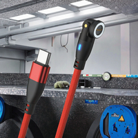 Greenport kabel Data USB pengisian cepat, kabel Data USB pengisian cepat 5V3A dengan 3 kepala berbeda dan pelindung kepang jaket TPE bengkok 540 derajat