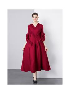 Vestido Midi de Jacquard Elegante con Cintura Natural para Mujer, Estilo Vintage, con Solapa Floral de Lujo, para Fiesta o Graduación, Nueva Llegada - Product Image 5