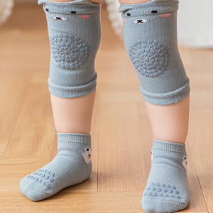 Juego de <span class=keywords><strong>calcetines</strong></span> de algodón y rodilleras antisaltos de color sólido para bebés y niños pequeños que gatean - Product Image 1