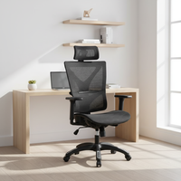 Chaise de bureau ergonomique moderne JR RACING JRMC-20BK à dossier haut en tissu noir, pivotante et réglable, avec base à cinq étoiles