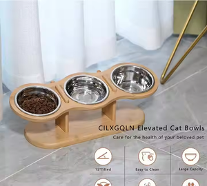 Ayarlanabilir çevre dostu çelik ve paslanmaz bambu raf asılı özelliği ile küçük hayvanlar için ahşap kedi kase tutucu kafes kullanımı - Product Image 6