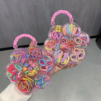 Set Hadiah Ikat Rambut Anak Perempuan Motif Bunga Pelangi Macaron dengan Renda & Aksesoris Poliester Lucu