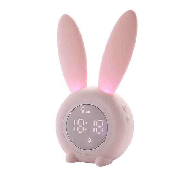 Portable Cute Rabbit Shape Digital Alarm Clock With Led Sound Night Light Function Table Wall Clocks for Home Decoration