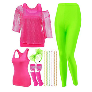 Conjunto Ecowalson de 12 piezas para mujer, camiseta de red de los años 80, chaleco, mallas y accesorios para traje, estilo de personaje de princesa - Product Image 4